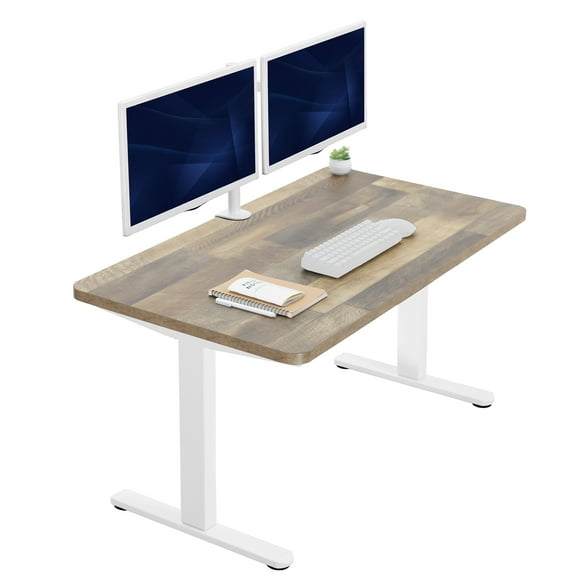 VIVO Electric 43” x 24” Stand Up Desk | Reclaimed Wood Table Top, White Frame