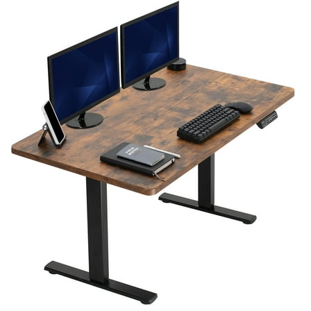 VIVO Electric 43” x 24” Stand Up Desk, Vintage Brown Table Top, Black Frame