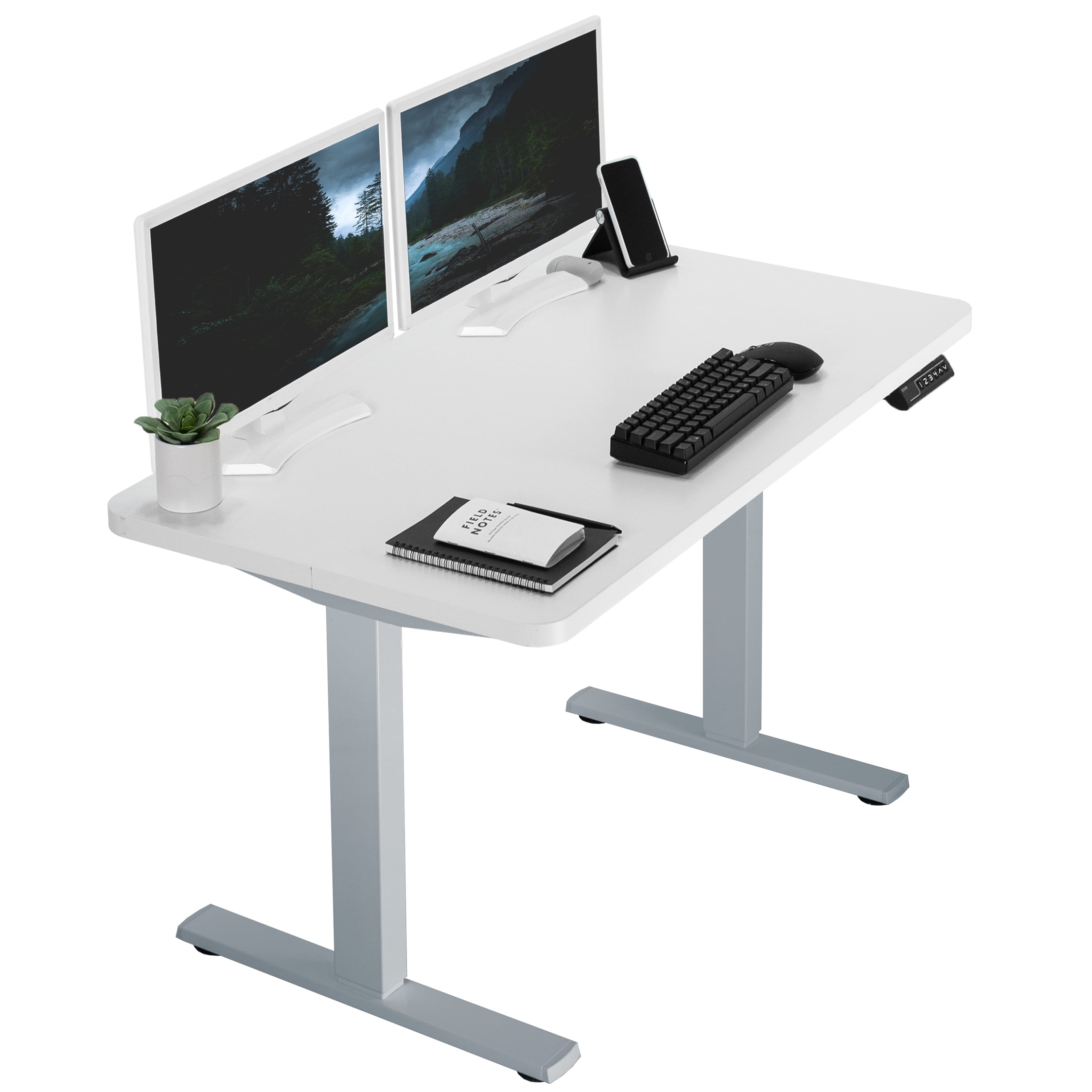White Adjustable Height Electric Standing Desk with Wood Top
