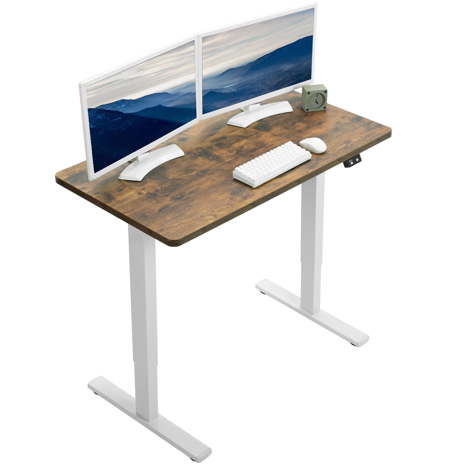Electric Height Adjustable Standing Desk, Height Adjustable Ergonomic Desk,Splice  Board Desk, Stand Up Desk Workstation,55 Vintage Brown Top 
