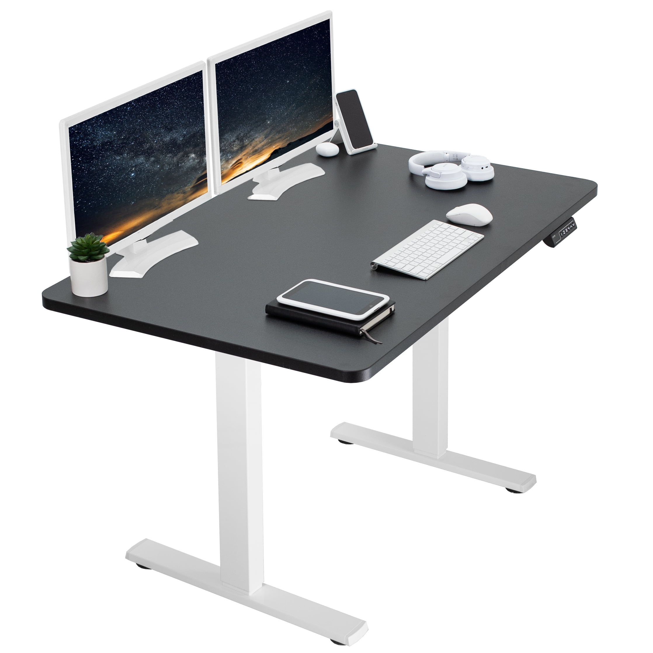 Black and White Adjustable Height Electric Standing Desk with Particle Board Top