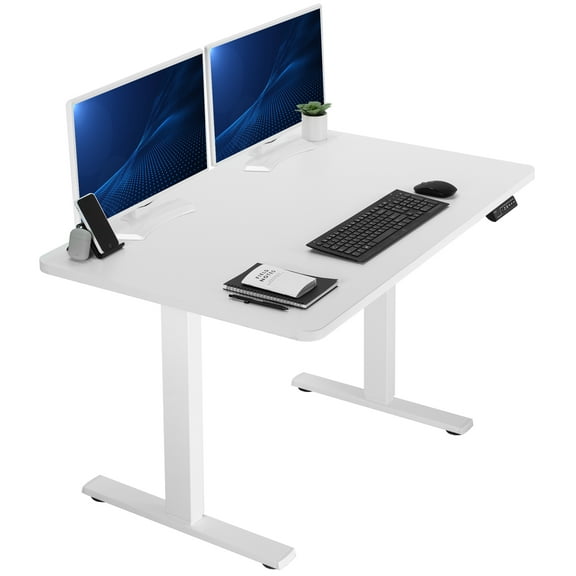 VIVO Electric 48" x 30" Stand Up Desk, White Table Top, White Frame