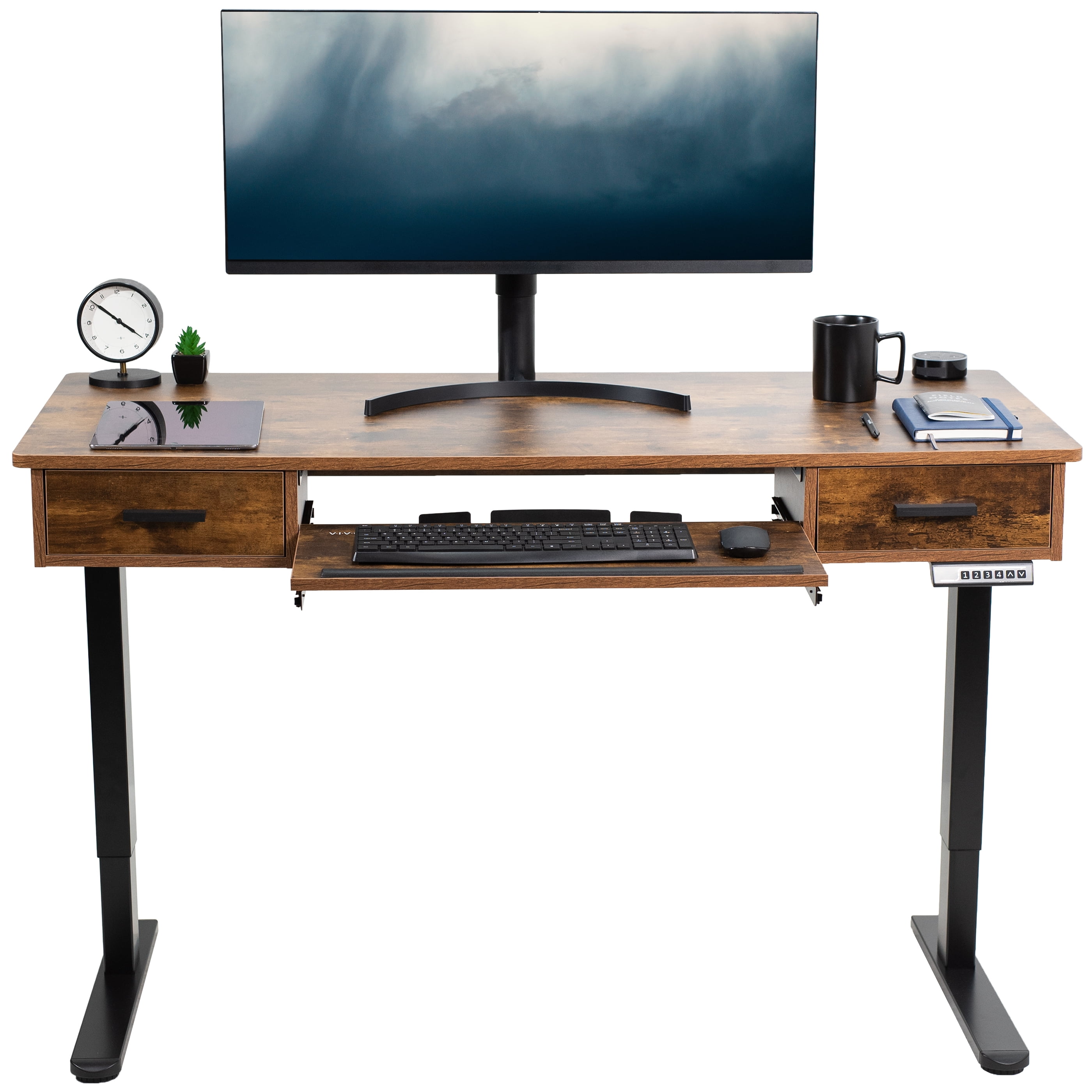 VIVO Electric 55” x 24” Desk with Rear-set Legs, Vintage Brown Top ...