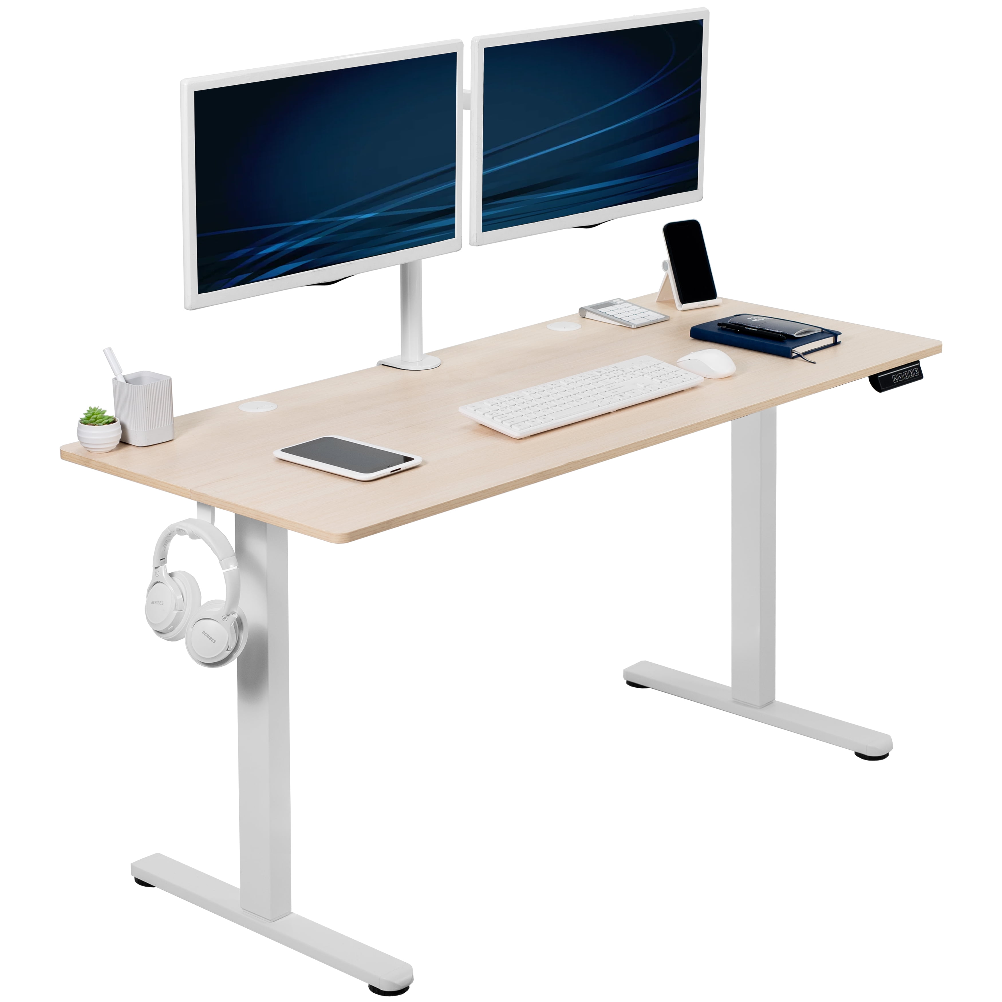 Light Wood and White Adjustable Height Electric Standing Desk