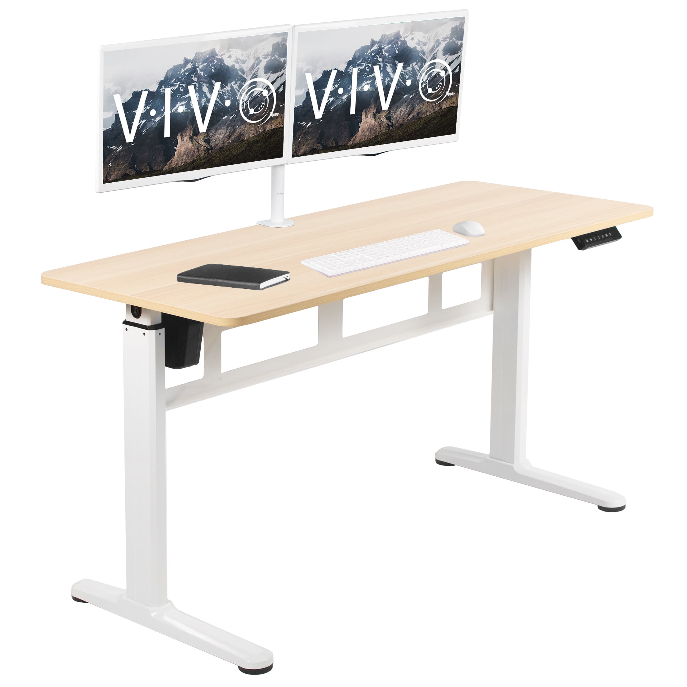 Light Wood and White Adjustable Height Electric Standing Desk
