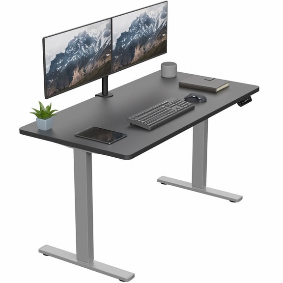 VIVO Electric 55” x 28” Stand Up Desk, Black Table Top, Gray Frame
