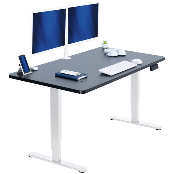 VIVO Electric 55" x 28" Stand Up Desk, Black Table Top, White Frame