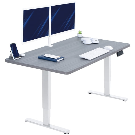 VIVO Electric 55" x 28" Stand Up Desk, Dark Gray Table Top, White Frame