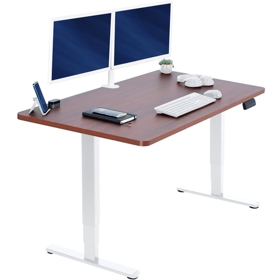 VIVO Electric 55" x 28" Stand Up Desk, Dark Walnut Table Top, White Frame