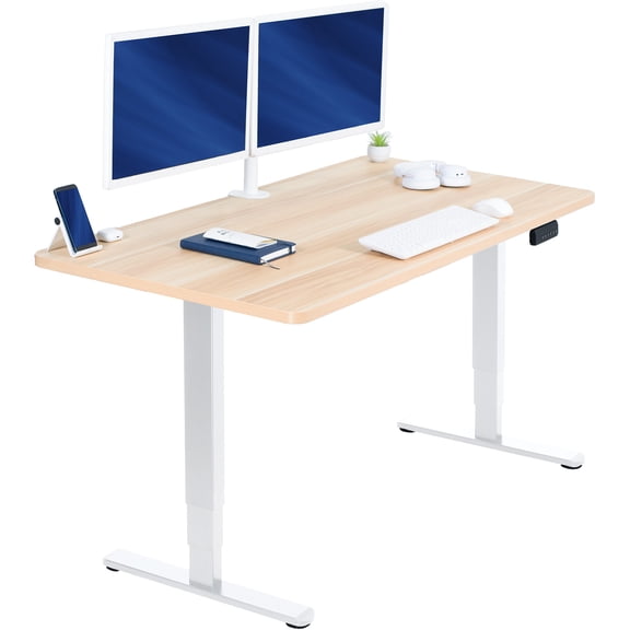 VIVO Electric 55" x 28" Stand Up Desk, Light Wood Table Top, White Frame