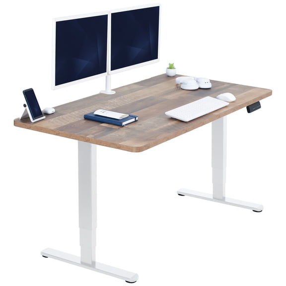 VIVO Electric 55" x 28" Stand Up Desk, Reclaimed Wood Table Top, White Frame