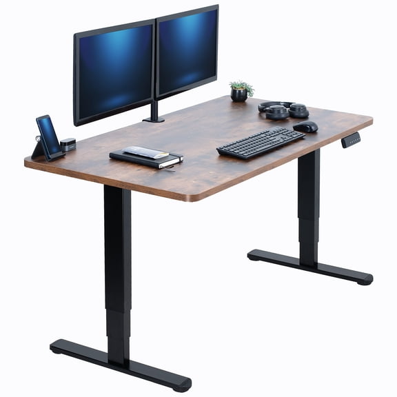 VIVO Electric 55" x 28" Stand Up Desk, Vintage Brown Table Top, Black Frame