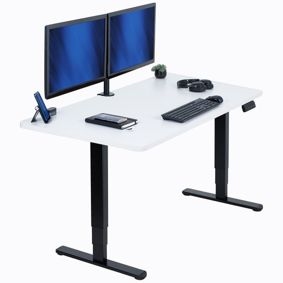 VIVO Electric 55" x 28" Stand Up Desk, White Table Top, Black Frame