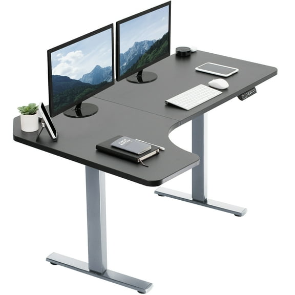 VIVO Electric 58" x 35" Corner Stand Up Desk, Black Table Top, Gray Frame