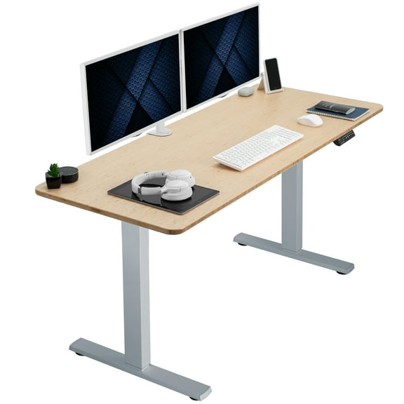 VIVO Electric 60” x 24” Stand Up Desk, Bamboo Table Top, Gray Frame