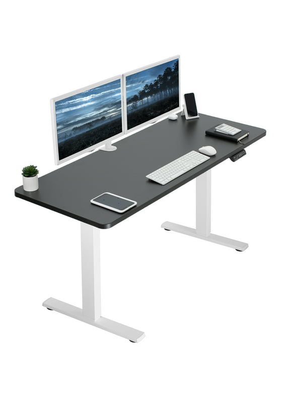VIVO Electric 60” x 24” Stand Up Desk | Black Table Top, White Frame