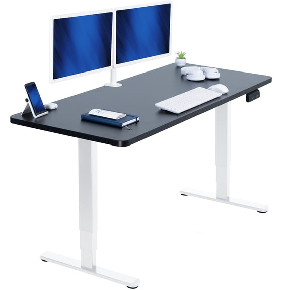 VIVO Electric 60" x 24" Stand Up Desk, Black Table Top, White Frame