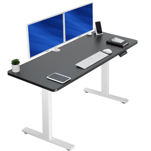 VIVO Electric 60” x 24” Stand Up Desk | Black Table Top, White Frame
