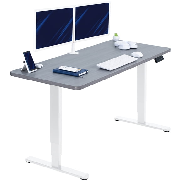 VIVO Electric 60" x 24" Stand Up Desk, Dark Gray Table Top, White Frame
