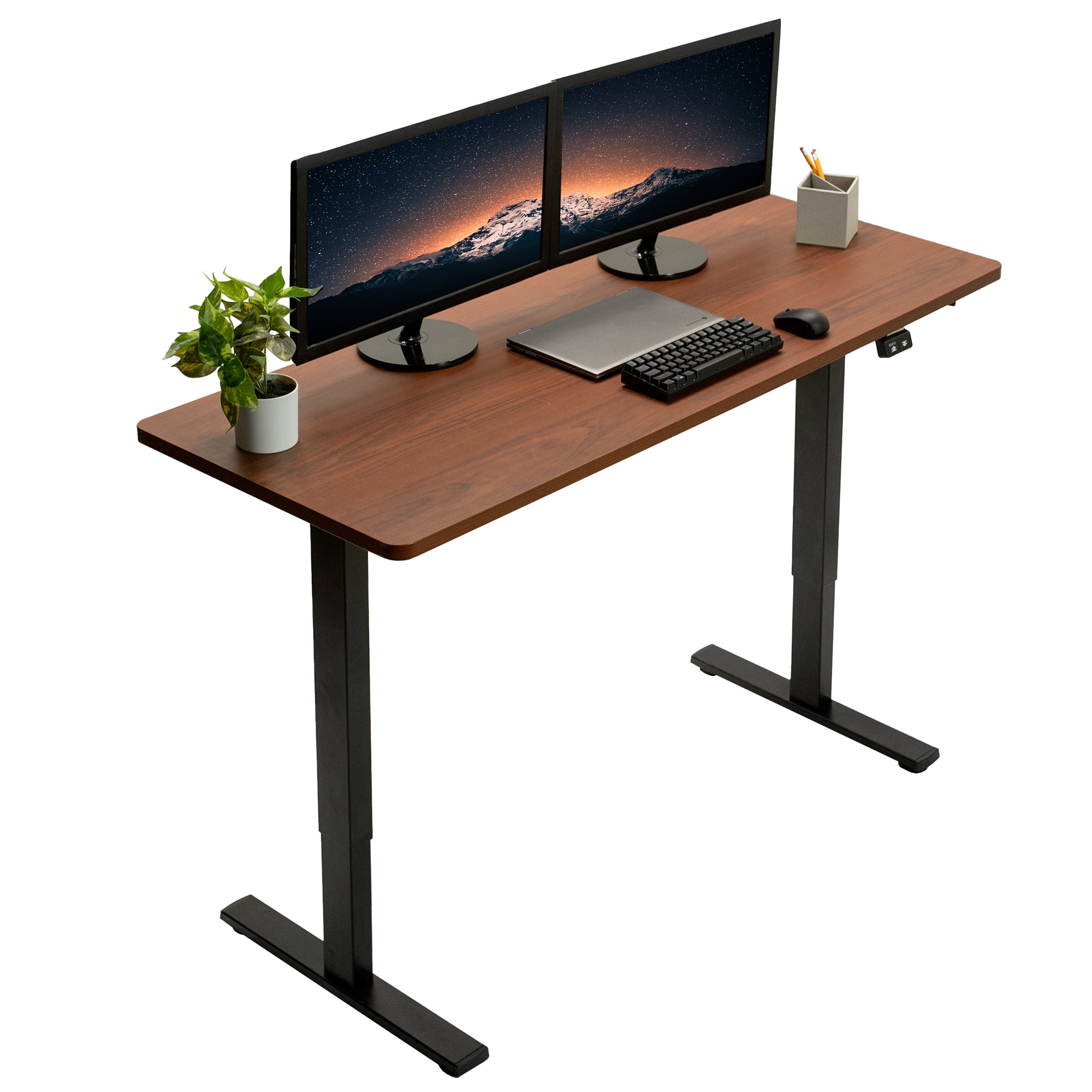 Dark Walnut & Black Adjustable Electric Standing Desk 60''x24''