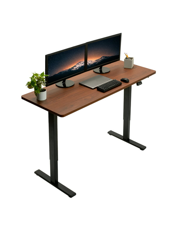 VIVO Electric 60” x 24” Stand Up Desk | Dark Walnut Table Top, Black Frame