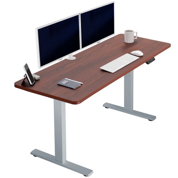 VIVO Electric 60” x 24” Stand Up Desk, Dark Walnut Table Top, Gray Frame