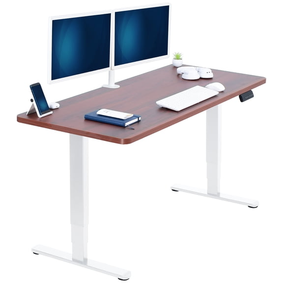 VIVO Electric 60" x 24" Stand Up Desk, Dark Walnut Table Top, White Frame