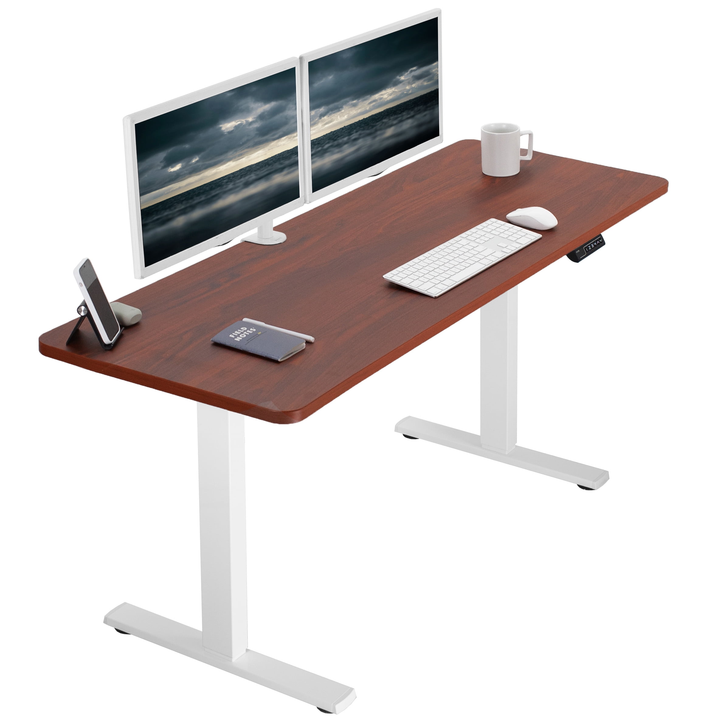 Dark Walnut and White Adjustable Height Standing Desk