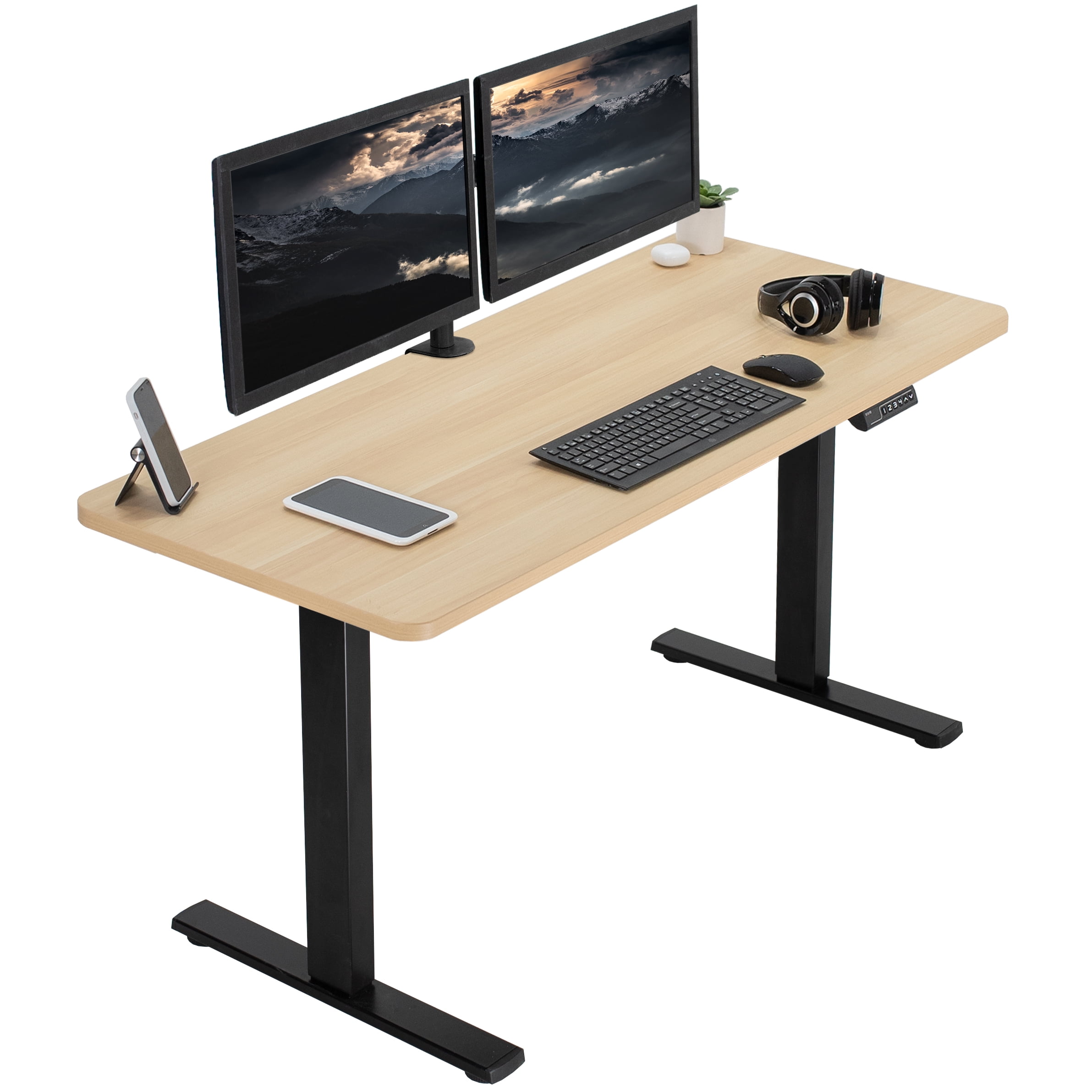 Light Wood and Black Adjustable Height Standing Desk
