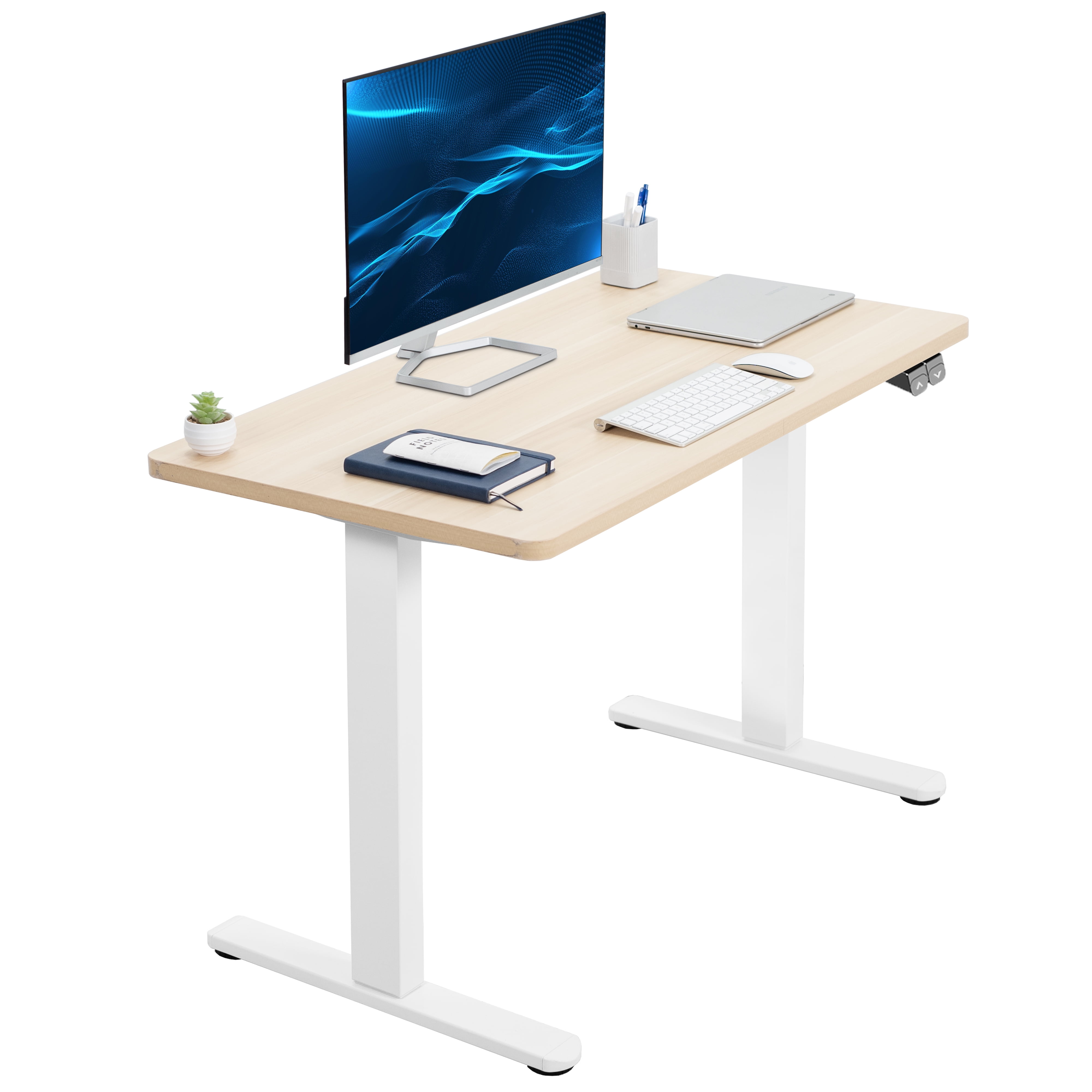 Light Wood and White Electric Adjustable Height Standing Desk
