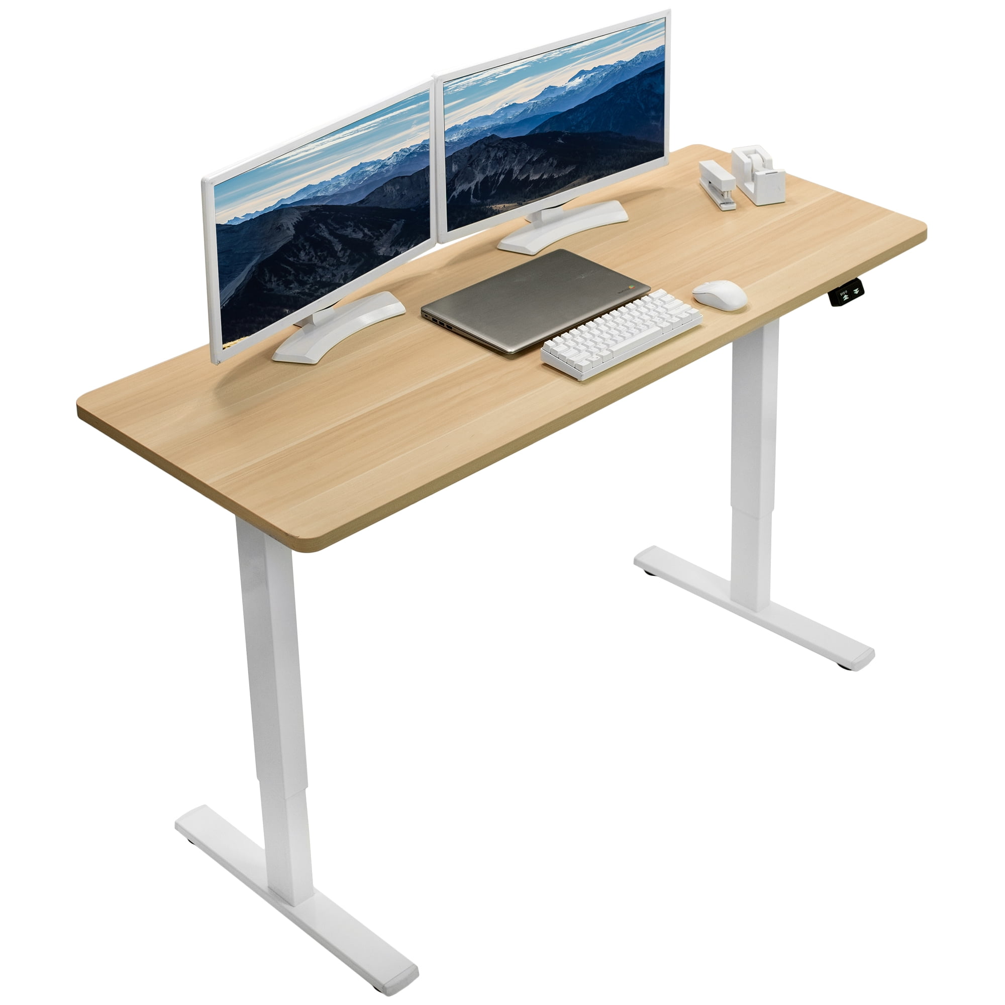 VIVO Electric 60” x 24” Standing Desk Light Wood Top White Frame w