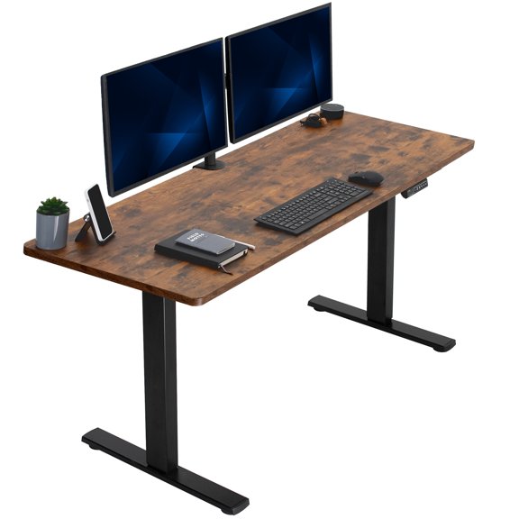 VIVO Electric 60” x 24” Stand Up Desk, Rustic Vintage Brown Tabletop Black Frame