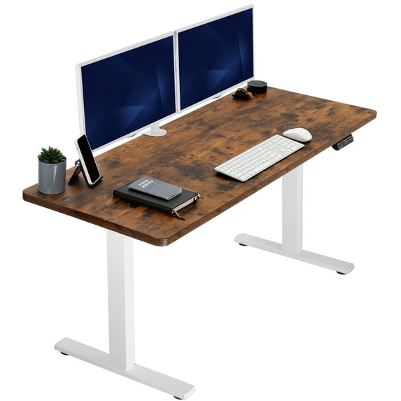 VIVO Electric 60” x 24” Stand Up Desk, Rustic Vintage Brown Tabletop White Frame