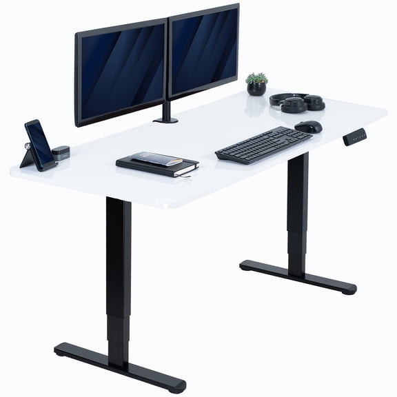 VIVO Electric 60" x 24" Stand Up Desk, White Dry Erase Table Top, Black Frame