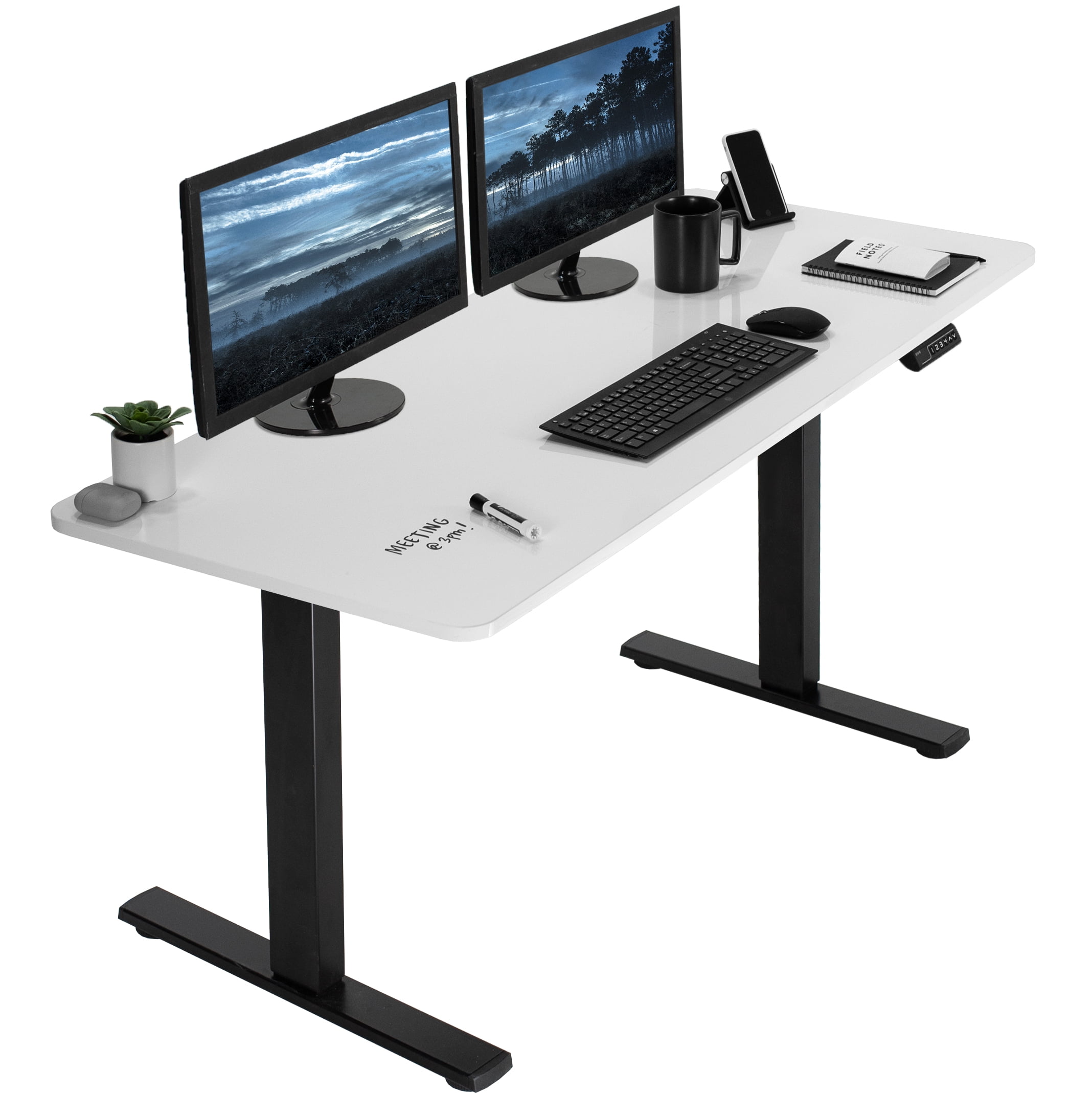 VIVO Electric 60” x 24” Stand Up Desk, White Dry Erase Table Top, Black Frame