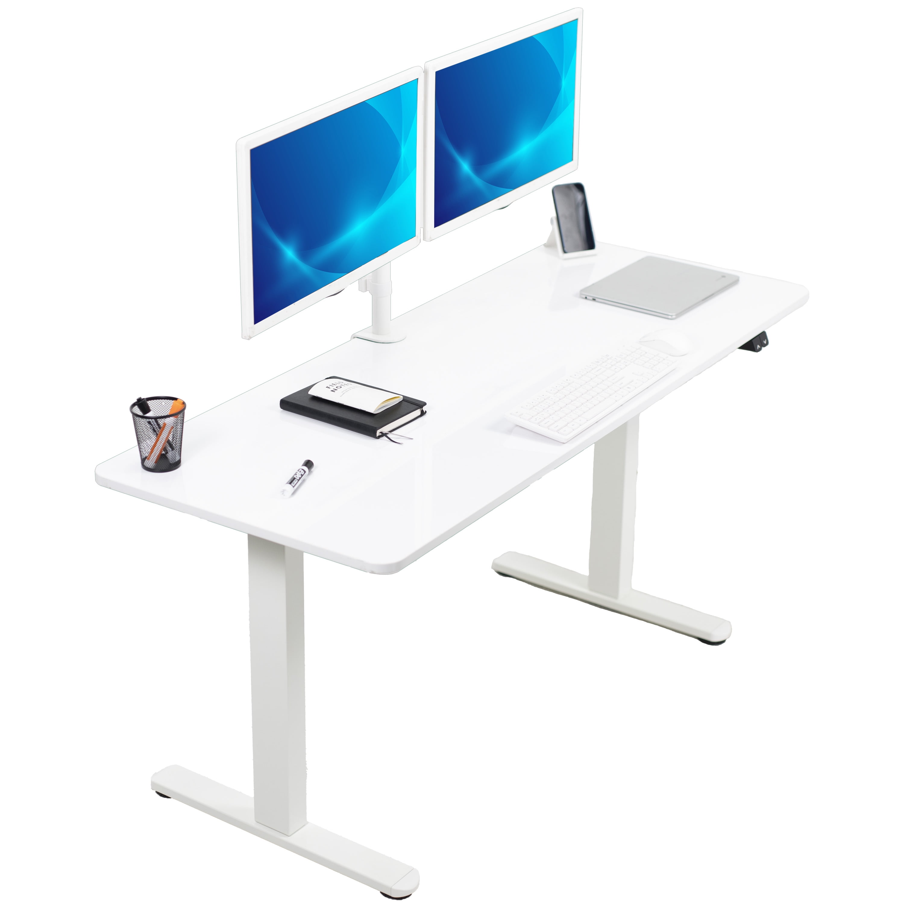 Luxe Electric White 60" Adjustable Standing Desk with Memory Presets