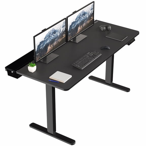 VIVO Electric 60" x 30" Desk, Full Pad, Black Hidden Cable Tabletop, Black Frame