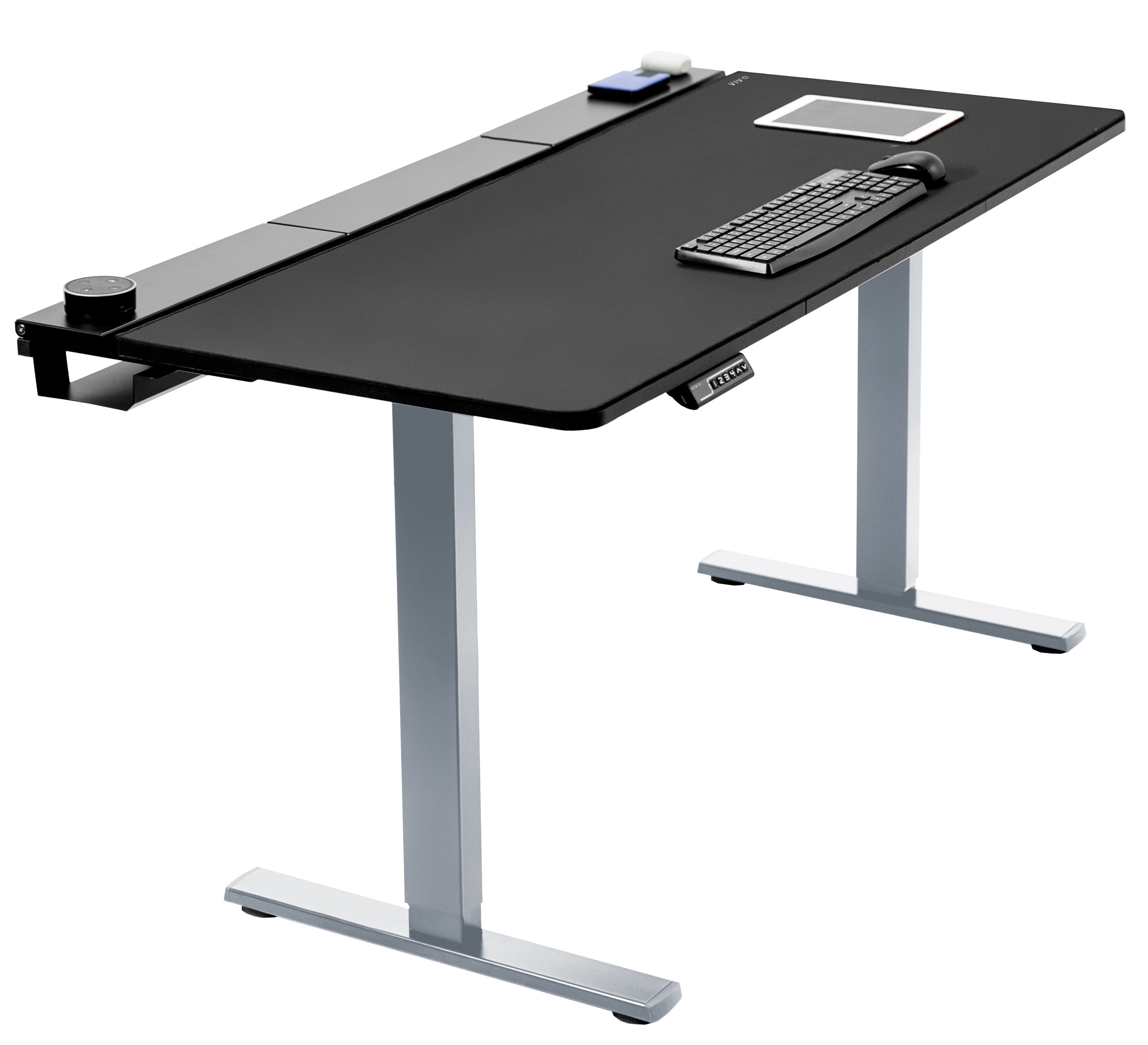 Electric Adjustable Height Black and Gray Gaming Desk with Particle Board Top