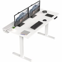 VIVO Electric 60" x 30" Desk, Full Pad, White Hidden Cable Tabletop, White Frame
