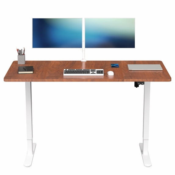 VIVO Electric 60” x 30” Stand Up Desk, Dark Walnut Table Top, White Frame