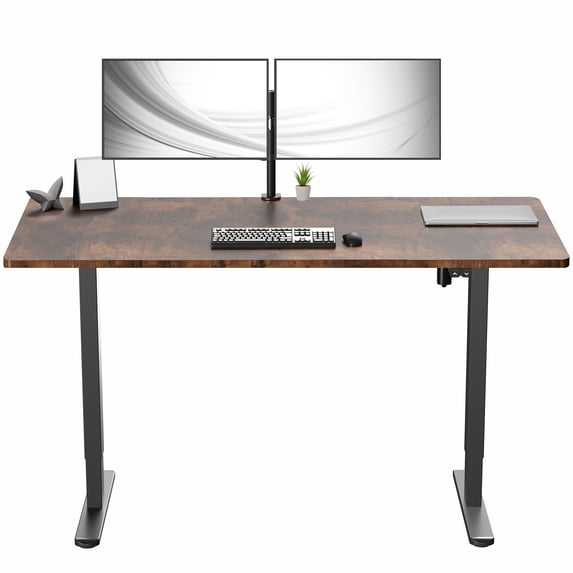 VIVO Electric 60” x 30” Stand Up Desk, Vintage Brown Table Top, Black Frame