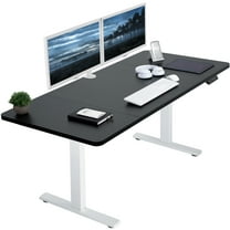 VIVO Electric 60” x 30” Stand Up Desk Workstation, Black Table Top, White Frame