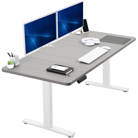 VIVO Electric 60” x 30” Stand Up Desk Workstation, Dark Gray Top, White Frame