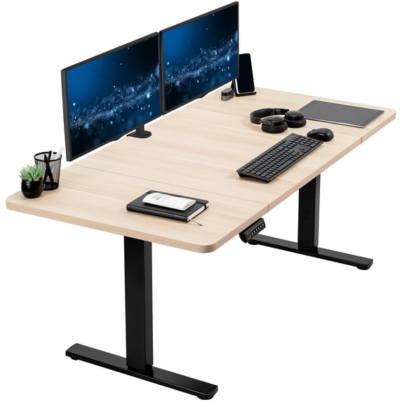 VIVO Electric 60” x 30” Stand Up Desk Workstation, Light Wood Top, Black Frame