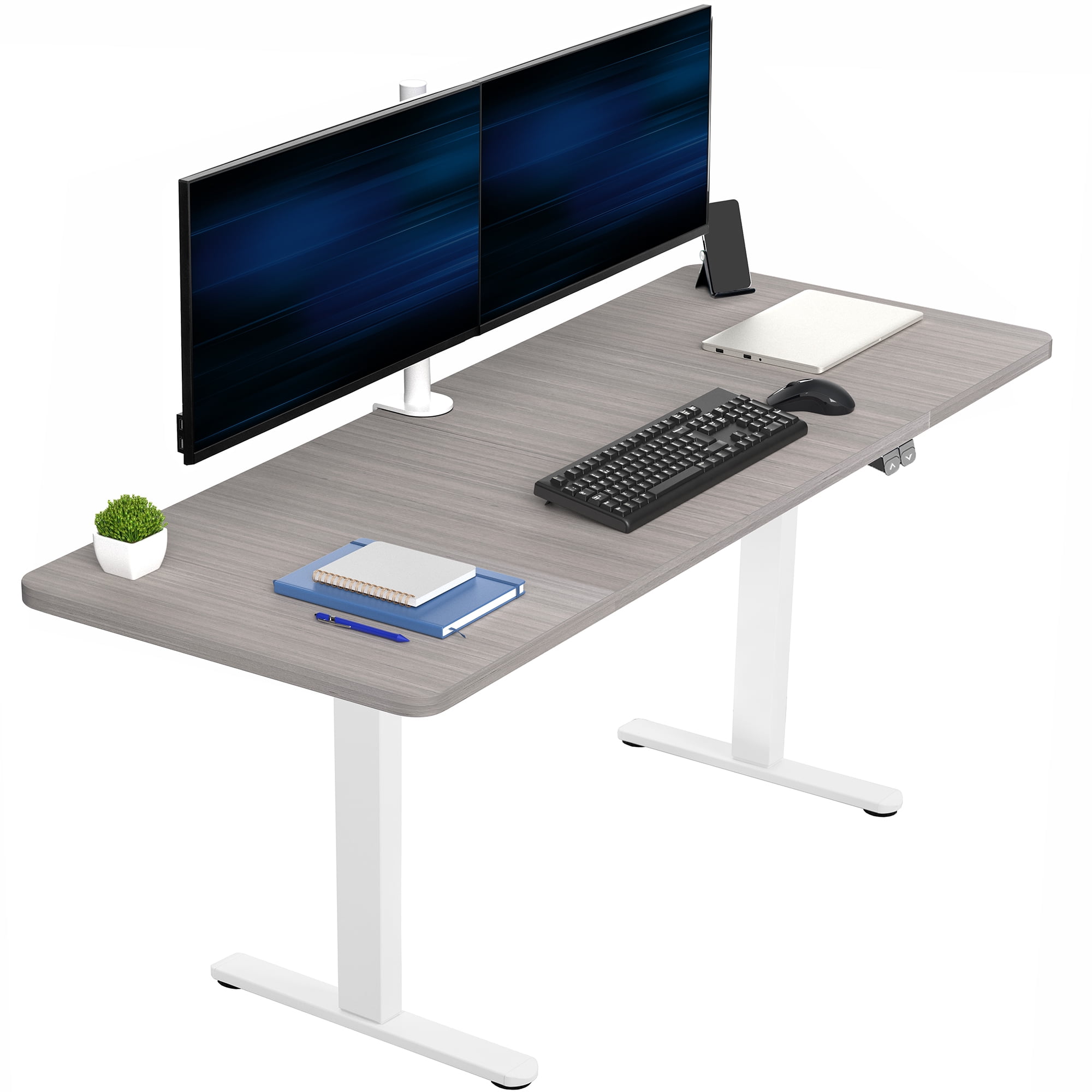 VIVO Electric 60”x24” Stand Up Desk, Dark Gray Table Top, White Frame