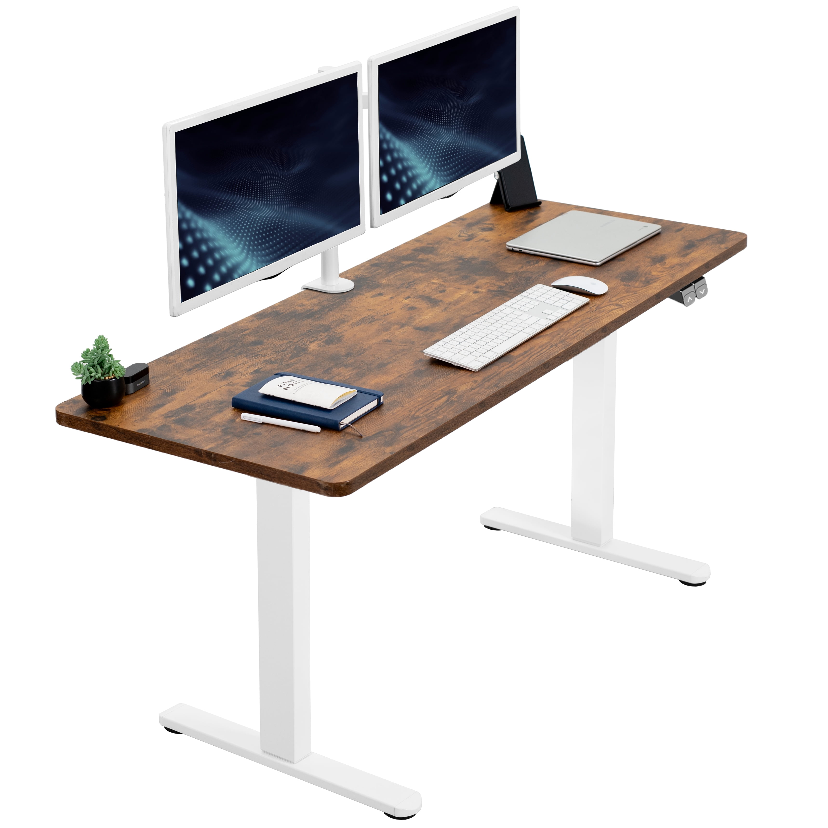 Rustic Vintage Brown & White Electric Adjustable Standing Desk