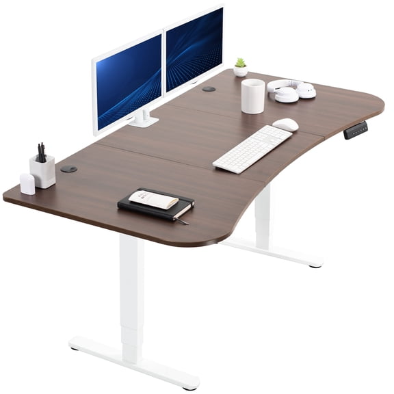 VIVO Electric 63" x 32" Stand Up Desk, Dark Walnut Table Top, White Frame