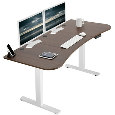 VIVO Electric 63” x 32” Stand Up Desk, Dark Walnut Table Top, White Frame