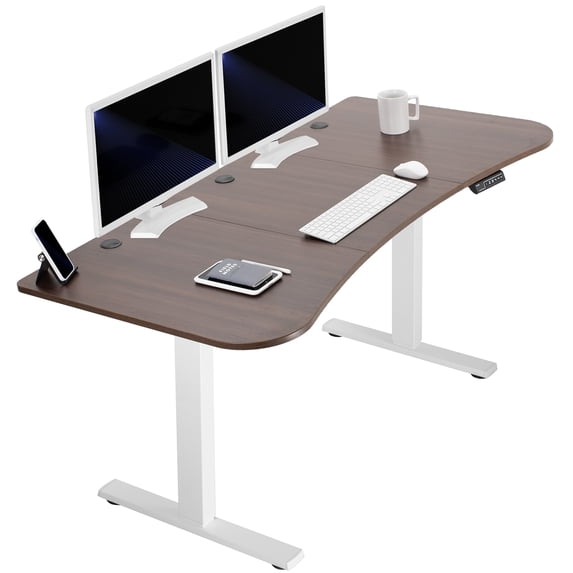 VIVO Electric 63” x 32” Stand Up Desk, Dark Walnut Table Top, White Frame