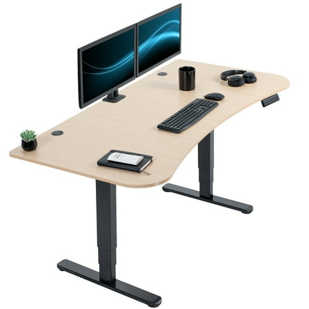 VIVO Electric 63" x 32" Stand Up Desk, Light Wood Table Top, Black Frame